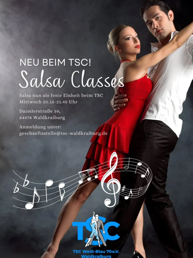 Salsa nun als feste Einheit beim TSC, wir freuen uns 💃🕺
Start: Mittwoch, 07.05.2025
Anmeldung: geschaeftsstelle@tsc-waldkraiburg.de

#tscwaldkraiburg #Waldkraiburg #salsa