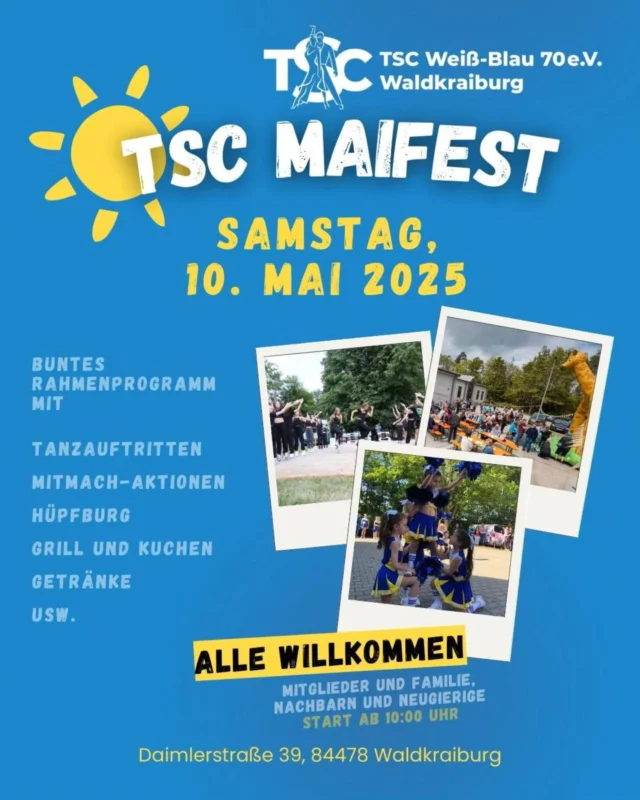 Unser Rahmenprogramm bei unserem Maifest hat einiges zu bieten. Deshalb schaut unbedingt vorbei 🤩😍

#tscwaldkraiburg #Waldkraiburg #maifest