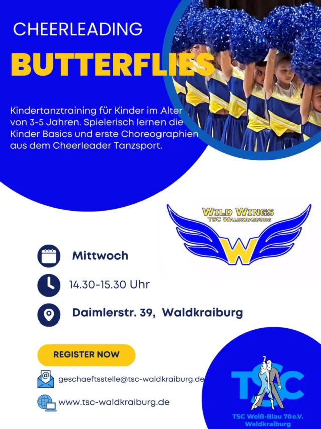 Auf der Suche nach einem Tanzkurs für die Kleinsten? 
Dann lasst sie gerne mal bei unserer Cheerleading Gruppe Butterflies für 3-5 Jahre schnuppern.
Mittwochs um 14:30 Uhr

#tscwaldkraiburg #Cheerleader #kindertanzen